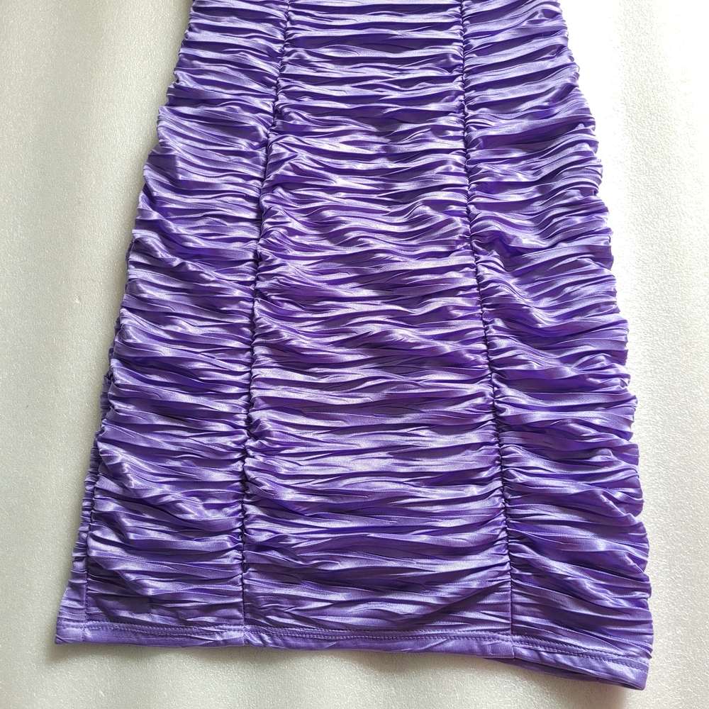 Vintage Y2K Le Chateau Ruched Bodycon Dress McBling Rhinestones Purple Small - Picture 8 of 14